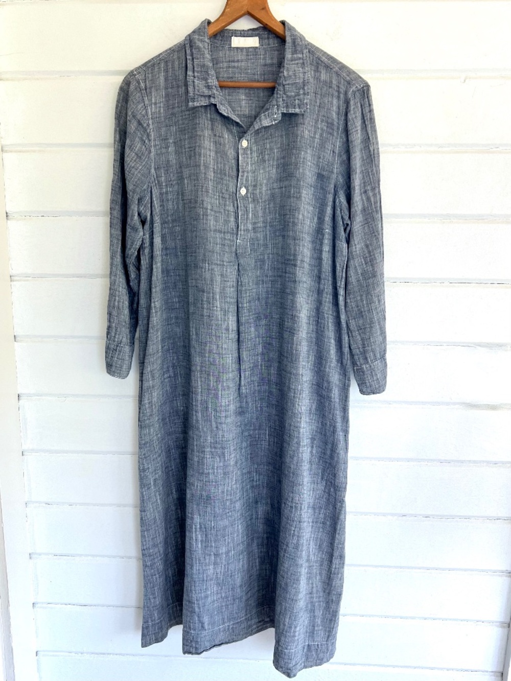 CP SHADES 100% Linen Chambray Pop Over Long Sleeved Shirt Dress - L